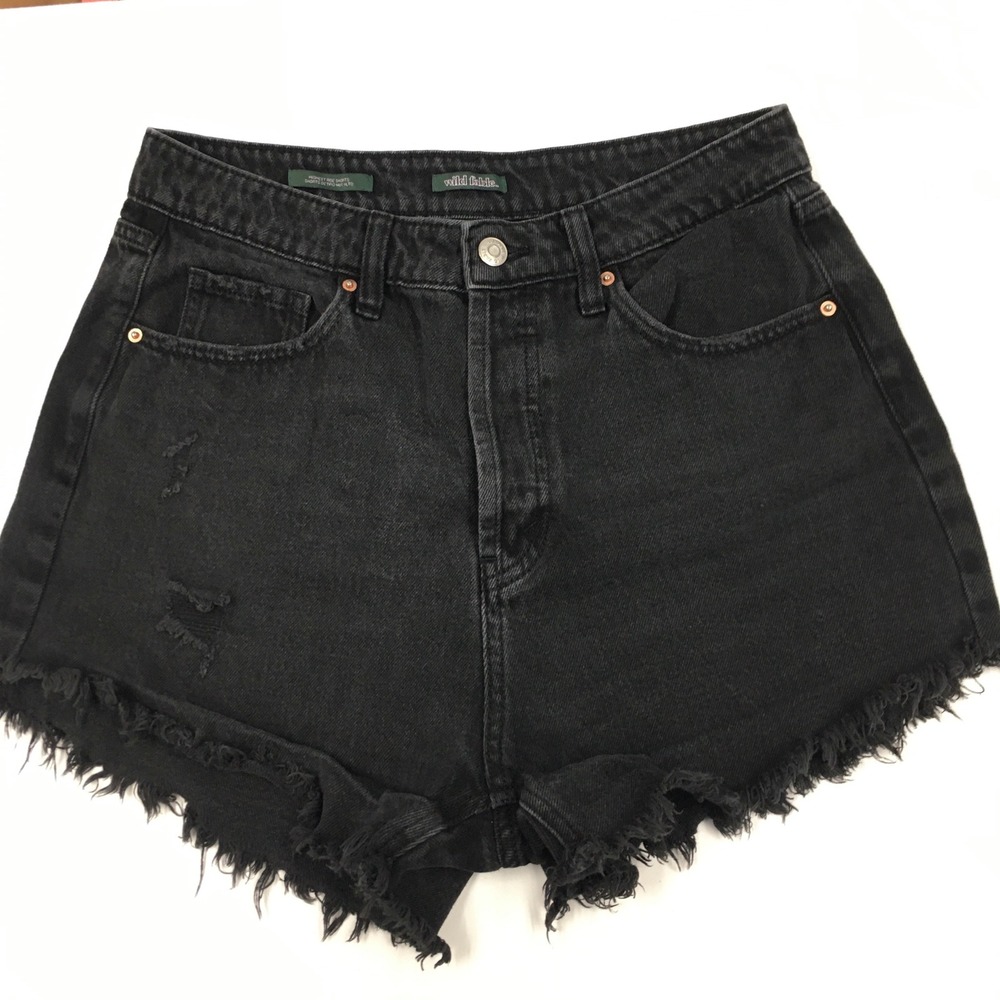 Wild Fable Highest Rise Distressed Denim Shorts Womens 10 Black Grunge Festival